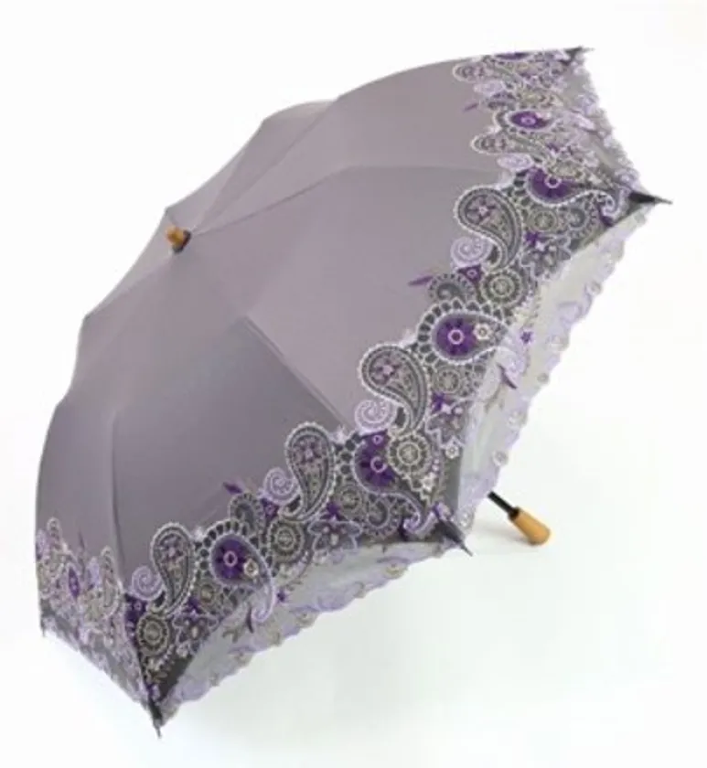 ペイズリー更紗オーガンジーカットワーク刺繍 かわず張り日傘 ショート