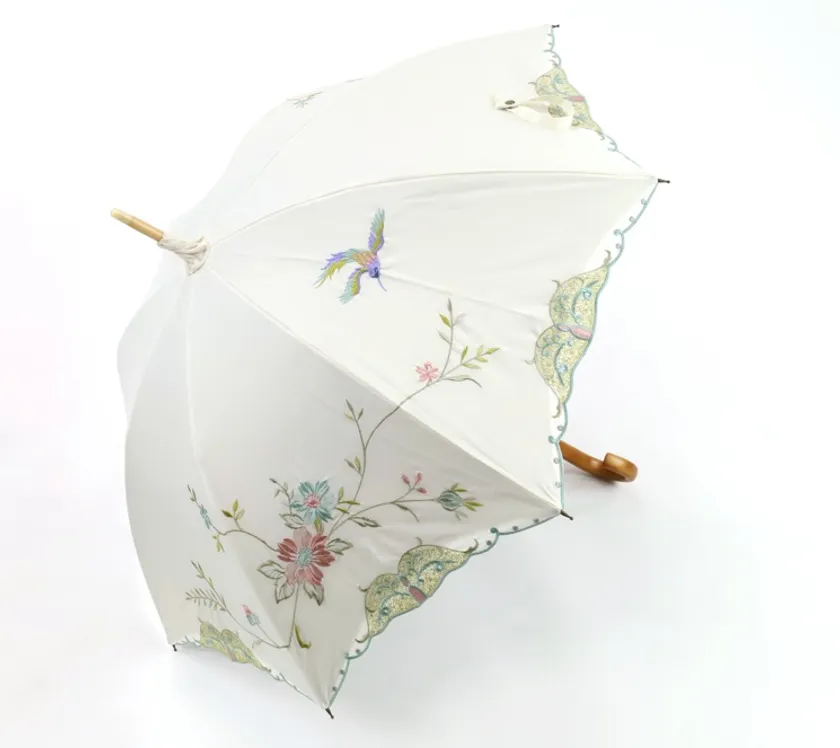 優雅花鳥刺繍 かわず張り長日傘
