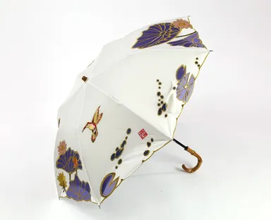 Ki-yan(木村英輝)オーガンジーカットワーク蓮花刺繍 かわず張り折りたたみ日傘