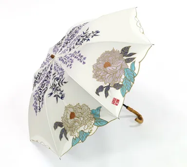 Ki-yan(木村英輝)オーガンジーカットワーク 牡丹刺繍 かわず張り折りたたみ日傘