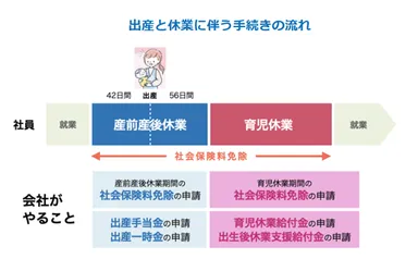 出産と休業に伴う手続きの流れ