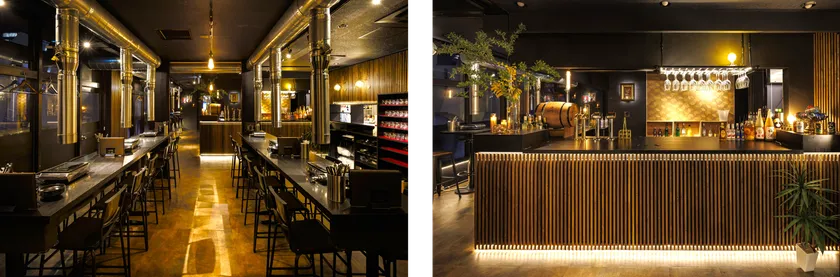 【屋内フロア】テーブル席、【屋内フロア】バーカウンター