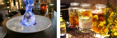蒼く燃えるケーキベイクドアラスカ、自家製のサングリアやボタニカルウォーターなど