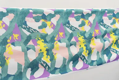 2024年に捺染したテキスタイル作品タイトル「ミモザ」撮影：中村羽菜