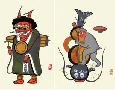 江戸時代中期以降に大津の宿場町から流行した「大津絵」(鬼の念仏、ひょうたん鯰)