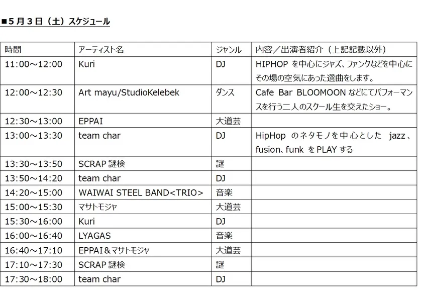 5月3日(土)スケジュール