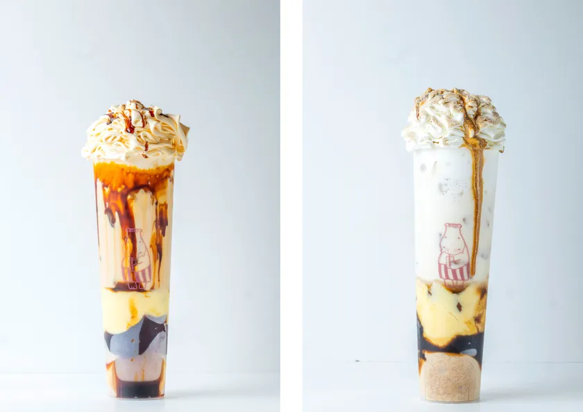 (左)来宮大楠スペシャルソフト プリン味 1,500円、 (右)来宮大楠スペシャルソフト 麦こがし味 1,650円