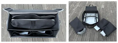 <クッション材を使用したリュックサックの内側生地と各パーツ内袋>