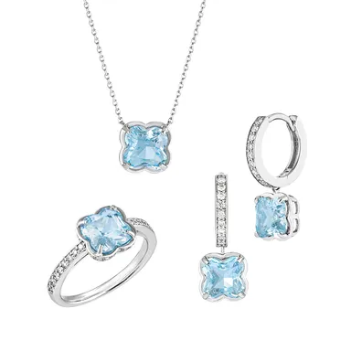 Pt950 ブルートパーズ ダイヤモンド ネックレス、ピアス、リング