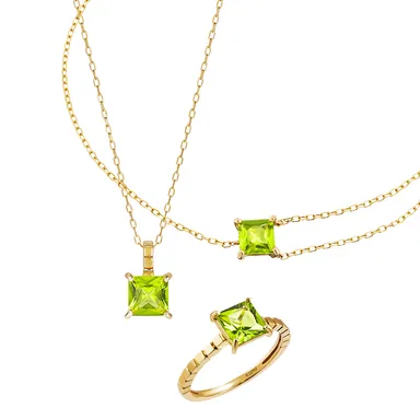 K10YG ペリドット ネックレス、ブレスレット、リング