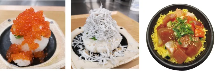 いくら・しらすをふんだんに使用したぶっかけおにぎり、海鮮ゆっけ丼の限定販売