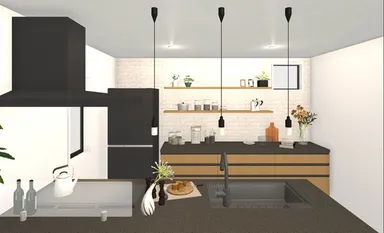 3Dパースのスクリーンショット例：キッチンエリア