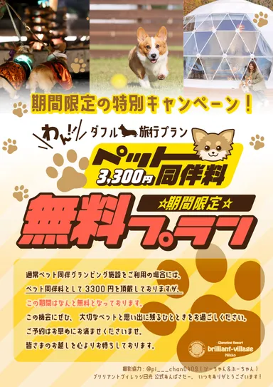 【期間限定］ペット同伴料3,300円無料プラン