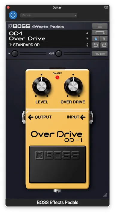 『BOSS Effects Pedals』「OD-1」エディット画面イメージ