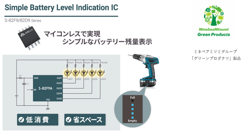 ABLIC、電動工具等のLED 5灯用/4灯用バッテリーの簡易残量表示向け電圧監視ICを発売