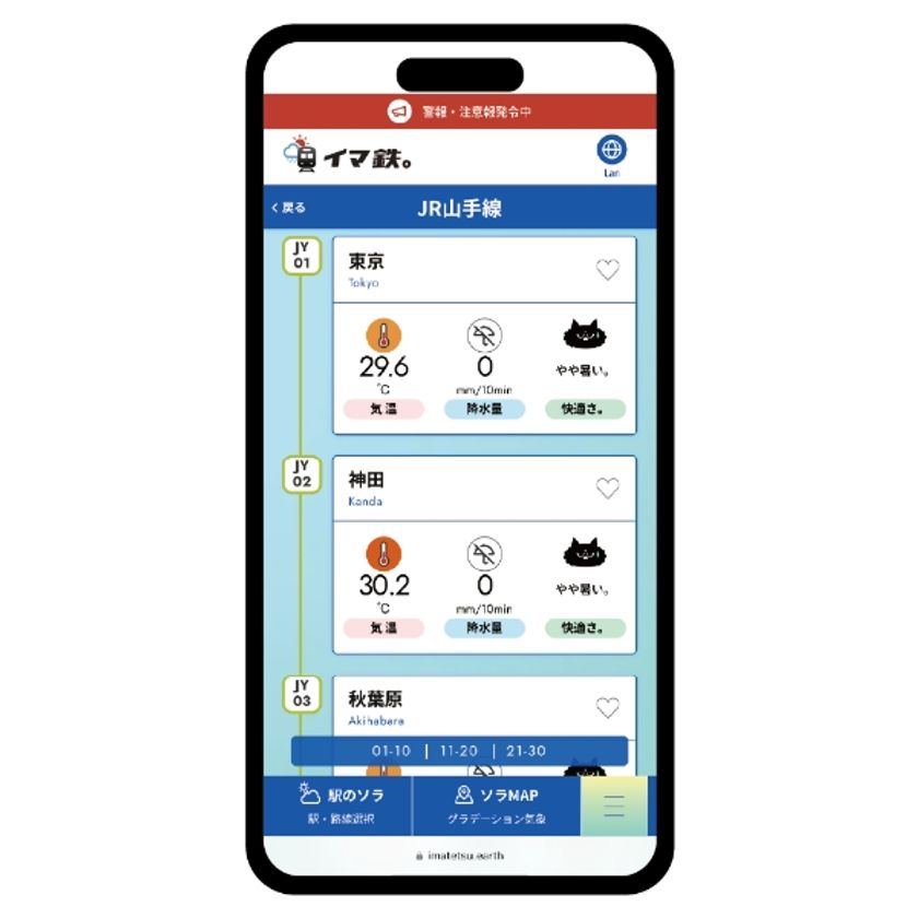 駅単位のリアルタイム気象表示
