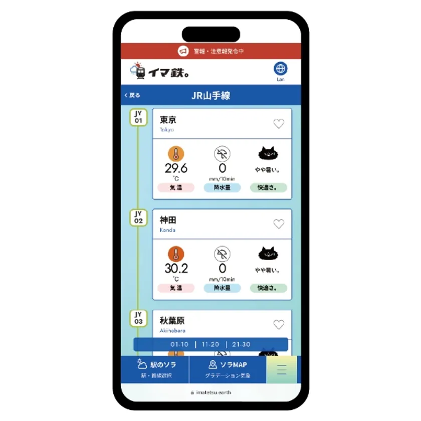駅単位のリアルタイム気象表示
