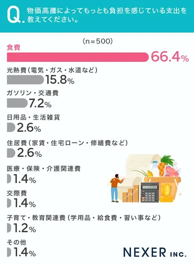 物価高騰によってもっとも負担を感じている支出