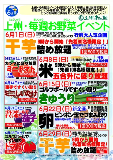 『上州・村の駅』 6月の毎週土日は「お野菜イベント」
