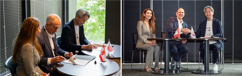 5/22調印式の様子(左:Salehy氏、中:Knapp氏、右:八重島)