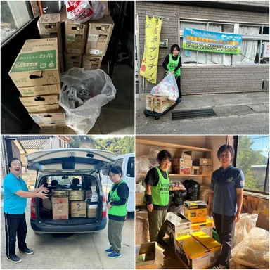 豪雨災害後支援物資配布