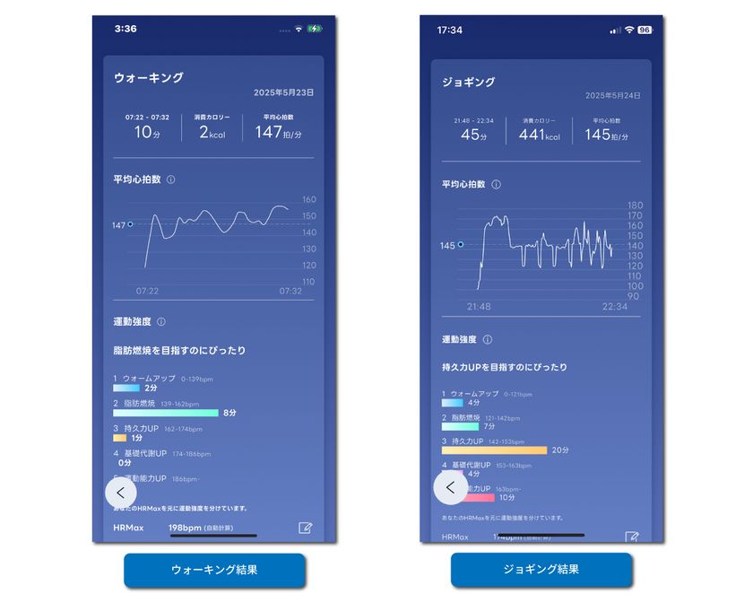 運動中の心拍を計測する機能(画面イメージ)