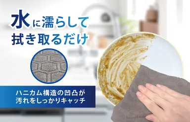 洗剤不要！特殊ハニカム構造が汚れをキャッチ