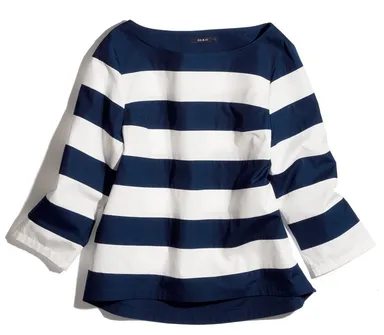 コットンブロードボーダー切り替えブラウス