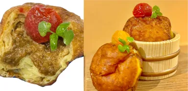 キーマカレー生ドーナツ～男気トマトのせ(左は中身の様子)