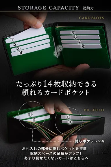 特徴(3)：カード14枚収納