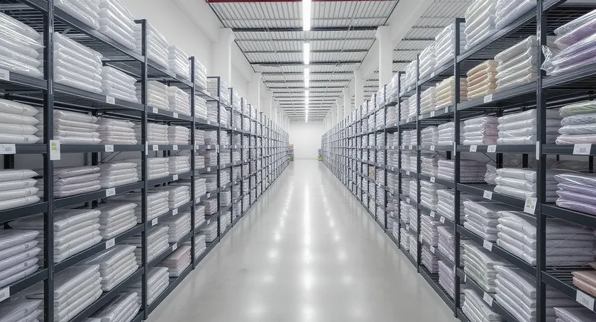 着物がずらりと並ぶ倉庫通路