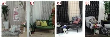 店内のビジュアルスペース。左より、「A)エレガンス」「B)ナチュラル」「C)モダン」「D)クラシック」