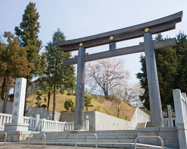 檜造りの高さ約10mの大鳥居