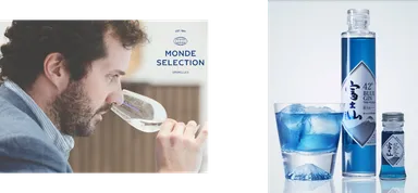 (左)モンドセレクション2025審査風景 (右)「富士山ブルージン」