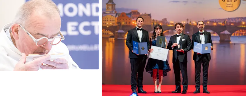 (左)モンドセレクション2025審査風景(右)プラハでの授賞式典の様子