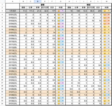 当時1ヶ月の記録シート