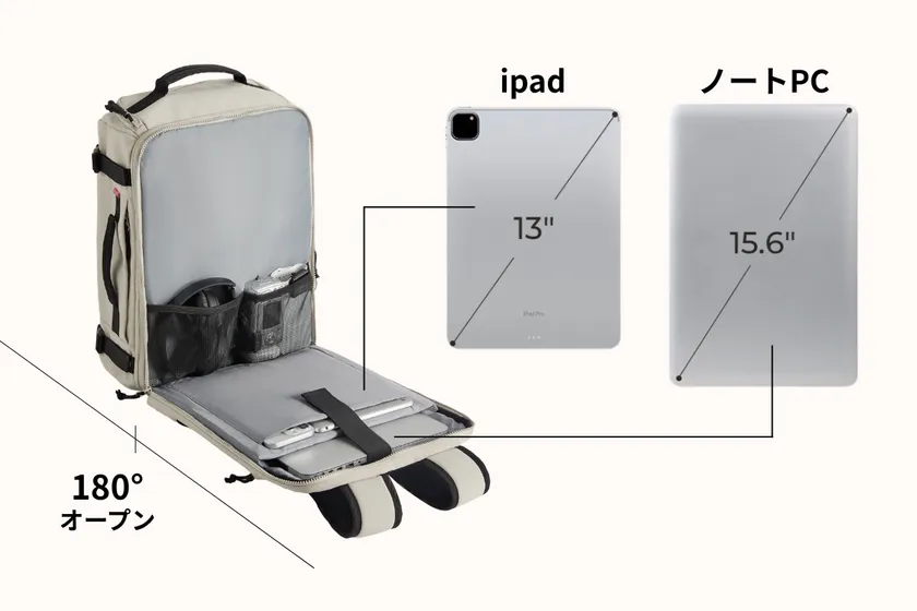 180度フラットオープンのPCポケット