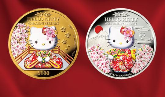 ハローキティ40周年を記念して日本の桜とハローキティが外国の記念金貨 