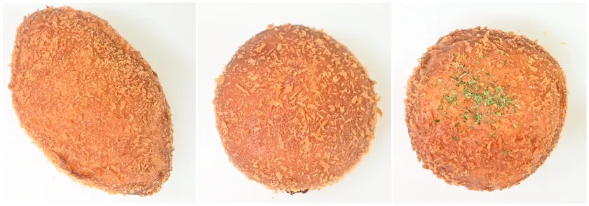 左から) 常陸牛の霜降りゴロゴロカレーパン/常陸牛の粗挽きカレーパン/常陸牛のチーズカレーパン