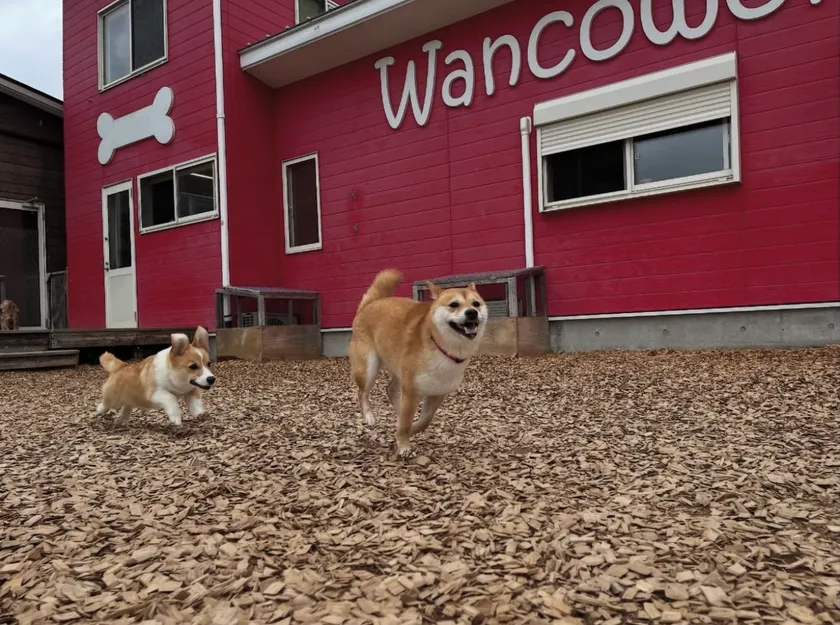 走る柴犬と子犬