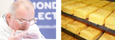 (左)モンドセレクション2025喫食審査の様子　(右)製造中の玉子焼