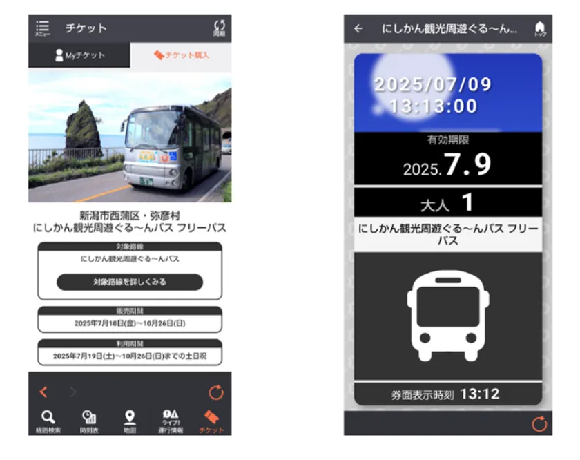 「にしかん観光周遊ぐる~んバス フリーパス」券面
