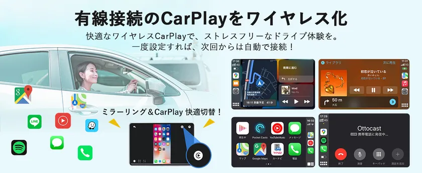 一台三役、iOSミラー、CarPlay、Androidミラーの3種類のモード