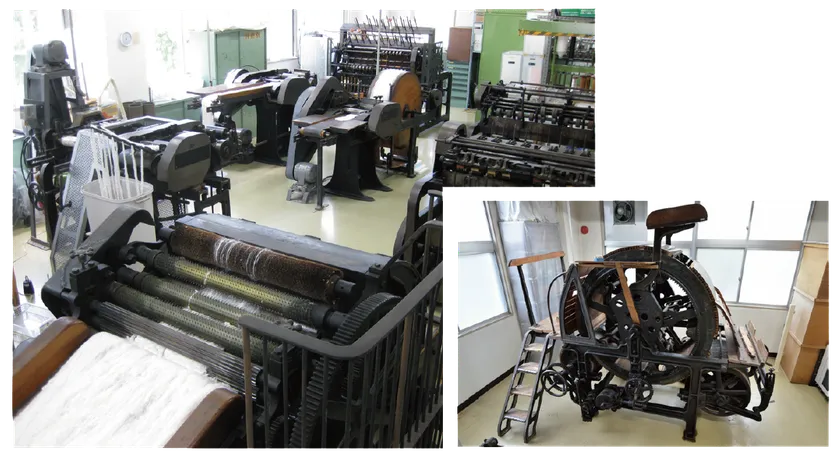 信州大学繊維学部の絹糸紡績機械群