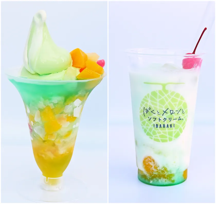 左ぼくの常夏かき氷ソフト右ぼくのあおぞラッシー