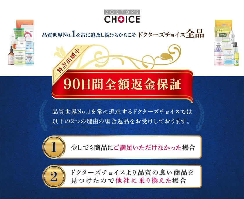 特許出願中のドクターズチョイス「90日間全額返金保証制度」