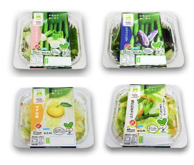 左上から「かぶきゅうり」「きゅうりなす」「ゆず白菜」「塩だれきゃべつ」
