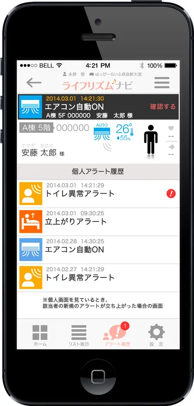 スマートフォン用アラート画面