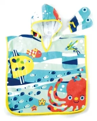 タオルぽんちょおさかなミトン付/スイスイおさんぽ海？