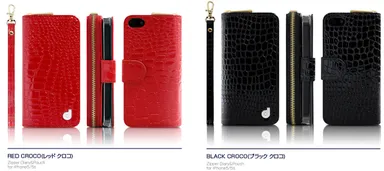 dreamplus iPhone 5／5sケース Zipper クロコエナメル レッド、ブラック